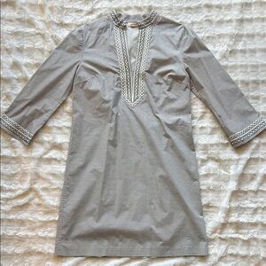 Tory Burch Blue and White Crisp, Long Sleeve Tunic Dress Size 10
